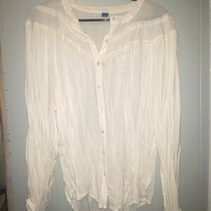 Old Navy Cream Button-Up Western Blouse